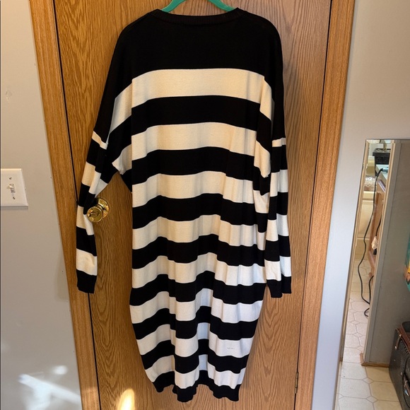 Striped Black and White Sweater Dress - Picture 2 of 3